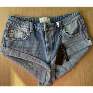 NWT OneTeaspoon Short Texas Blue Bandits Low Waist with Red Details Size 29 2622